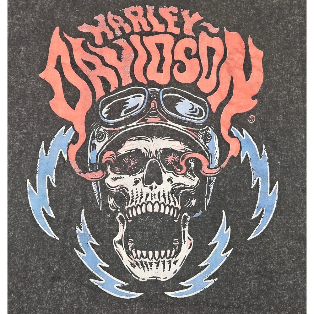 Harley Davidson Graphic T-Shirt Mens Small Black Acid Wash Skull Biker Tee